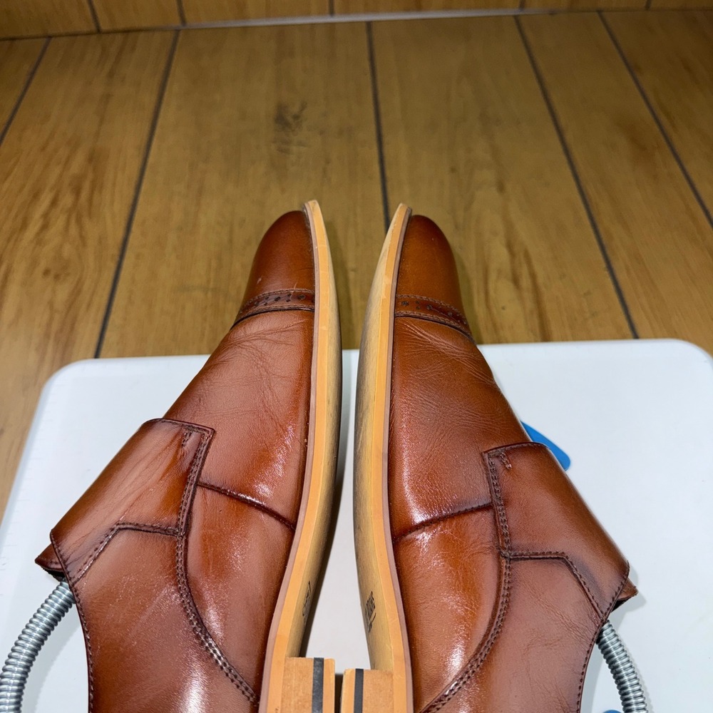 Stacy Adams Mens Cognac Brown Leather Cap Toe Single Monk Strap Shoes 25162-221 - Picture 10 of 16